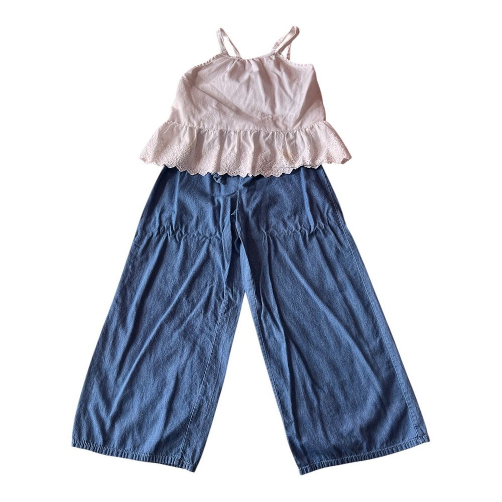 Not Rated Girls Light Pink Top with Blue Wide-Leg Jeans